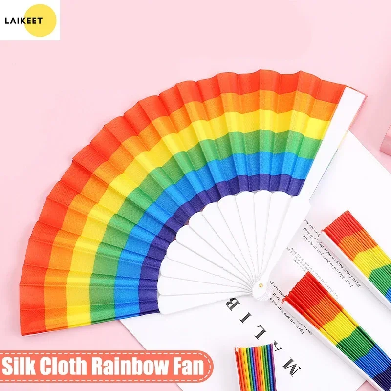 

Rainbow Handheld Folding Fan Spanish Large Foldable Hand Fan Portable for Dance Art Dancer Wedding Decoration Gift Kid Festival
