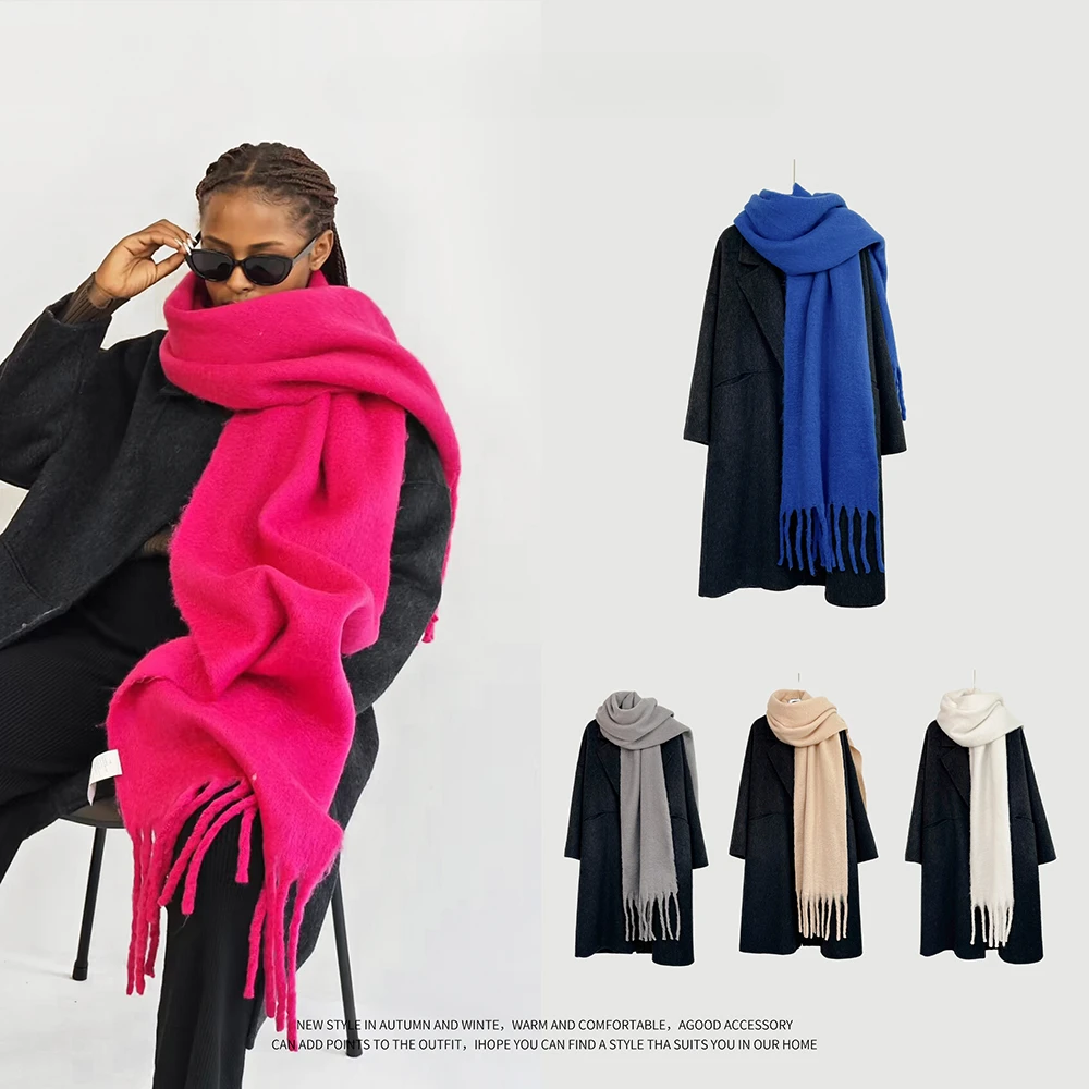Winter Warm Scarf Women Girl Fashion Solid Color Shawl Stole Faux Cashmere Bandana for Lady 210*40cm