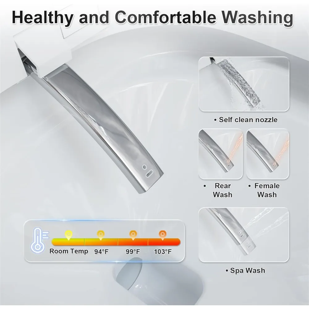 Smart Toilet,Heated Seat,Dryer, Ambient Light,User Memory Mode1.32GPF Flush Power,LED Display,Side Control Knob &Wireless Remote 3