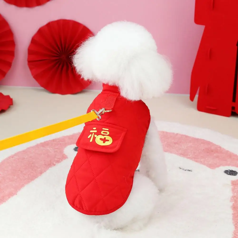 

Pet Vest Festive Dog Coat with Button Design Traction Ring Chinese New Year Winter Pet Clothes Outfit for Eye-catching Look Dog