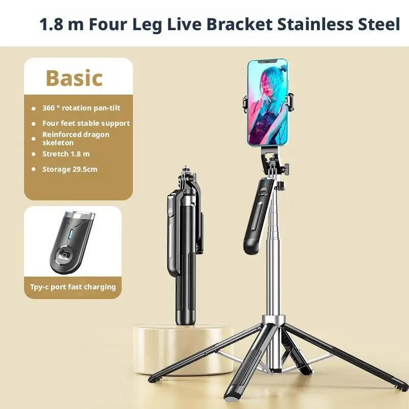 1.8m Tripod And Selfie Stick Wireless Remote & Extendable Phone Mount Compatible With IPhone/Android_voghion.com