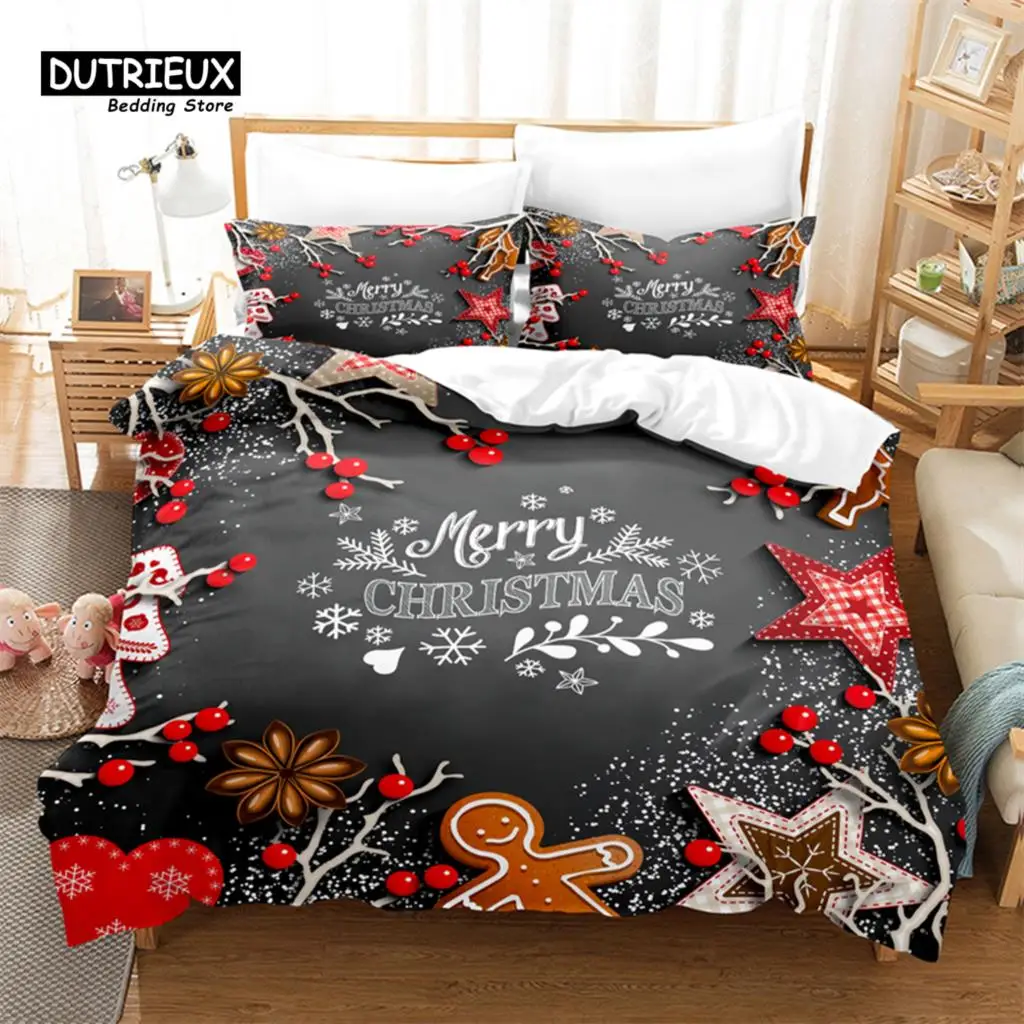 

Santa Claus Bedding Set, Christmas 3Pcs Duvet Cover Set, Soft Comfortable Breathable Duvet Cover, For Bedroom Guest Room Decor