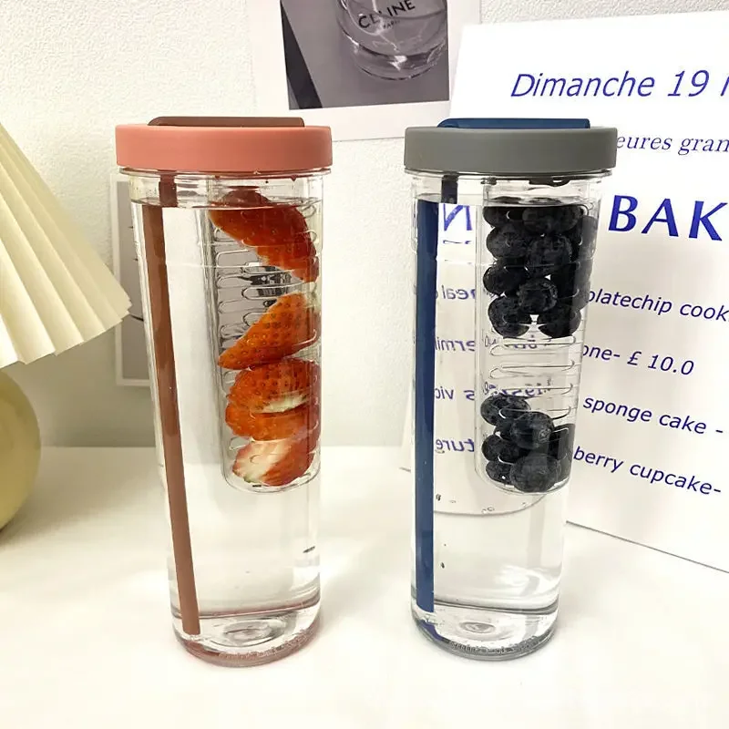 Portable Transparent Water Bottle with Straw and Fruit Infuser