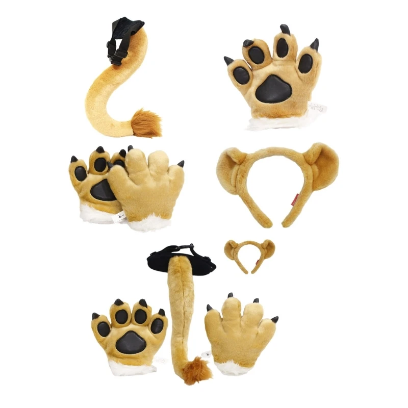 

Y1UE Animal Lion Costume Lion Ears Headband Tail Paw Halloween Costume Cosplay Party Children's Day Stage Performances Props