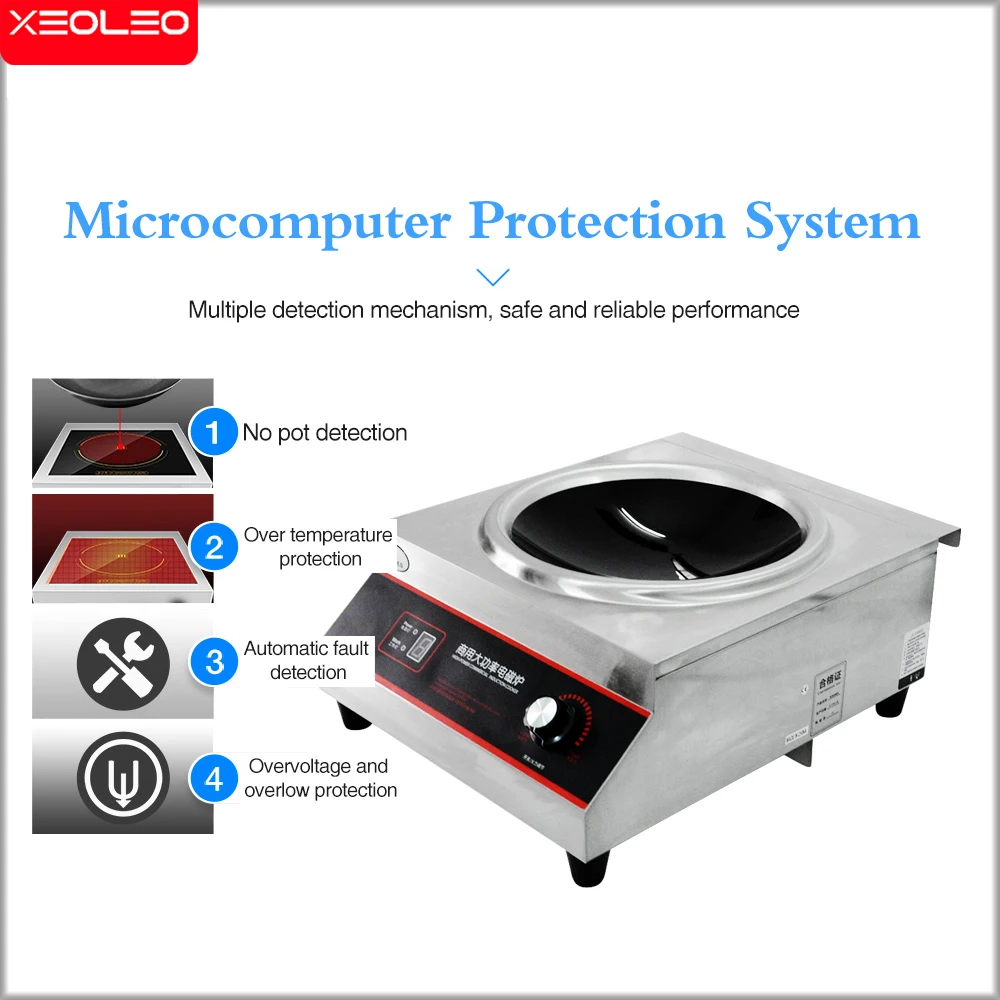 XEOLEO High-power Commercial Stainless Steel Induction Food Cooker Household Wok Cooking Kitchen Equipment Home Appliance 5000W
