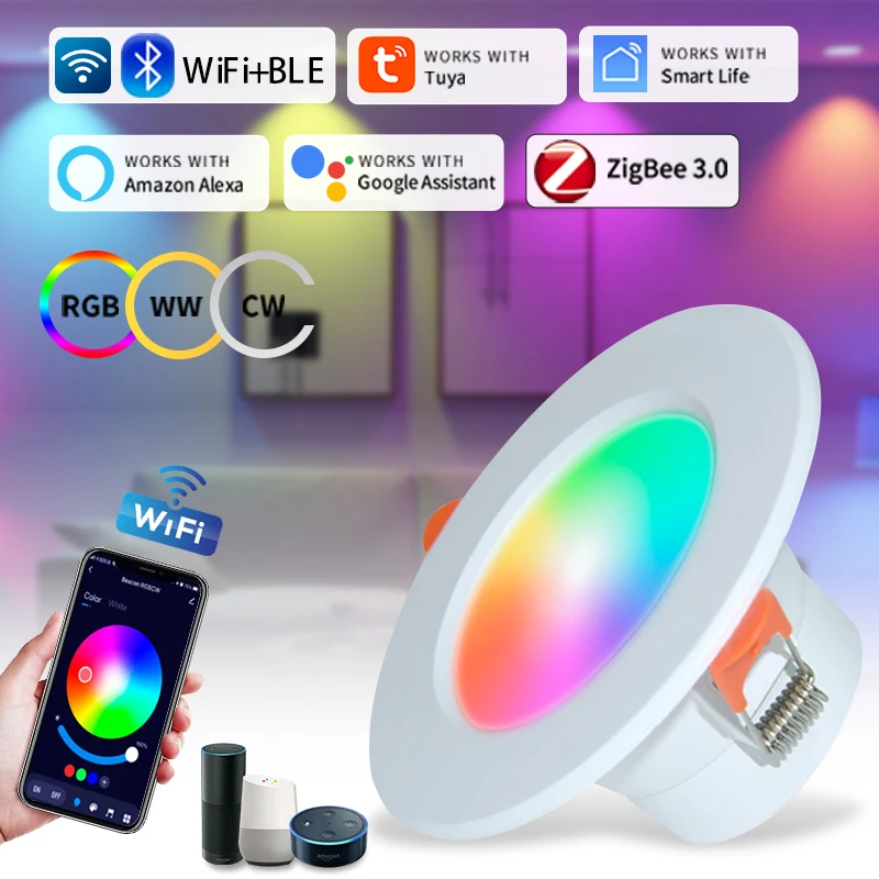 Tuya Smart WiFi LED Down Light Zigbee Downlight Dimming Round Spot Light 5W 7W 10W 15W 85-265V Alexa Google Home Vocie Control led downlight recessed ceiling spotlight led puck light