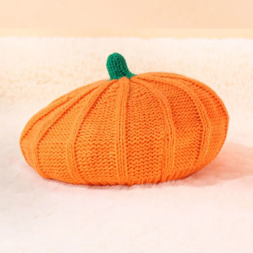 Fashion Orange Pumpkin Beret Painter Hat Keep Warm Knitted Hat Octagonal Cap Peaked Cap Parent-Child Hat Party
