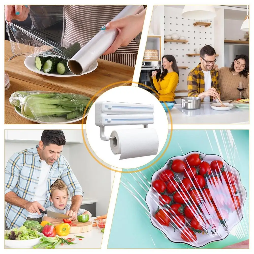 Description Picture 5 of itemAluminum Foil Dispenser Wall Mount Kitchen Aluminum Foil Storage Organization With Cutter Wrap Storage Box Dispenser With Tissue
