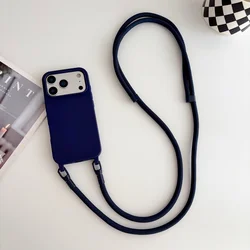Versatile Lanyard Matte Case with Candy Crossbody Necklace Strap and Shockproof Soft Cover - iPhone 15 Pro Max (Blue)