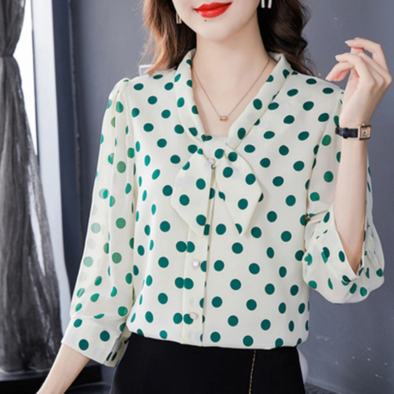 Cárdigan de lunares para mujer, de manga corta cuello en V, estilo occidental, versátil, con lazo para el vientre, gratis| | -