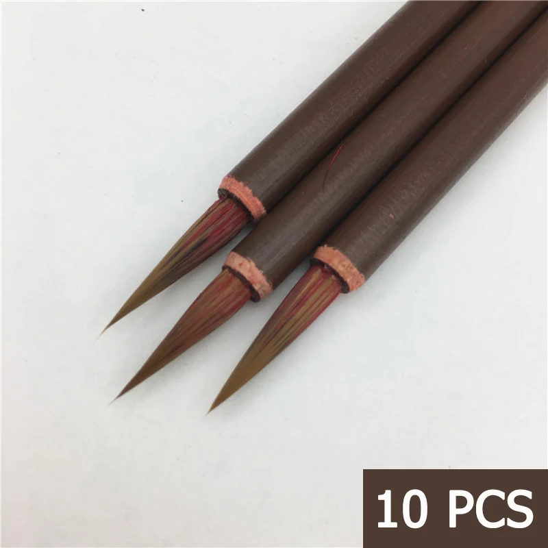 10PCS Xiaokai Calligraphy Brush Pen Chinese Painting Brush Weasel Hair Regular Script Writing