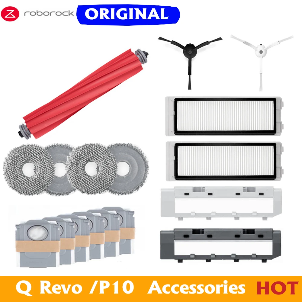 Roborock q Revo Bolsa de Vácuo Lado e Escova Principal Filtro Lavável Robô Vácuo Esfregando Pads P10 Acessórios Originais Kit Vatre