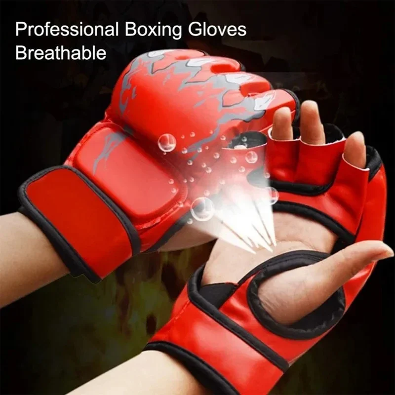 Adult Boxing Training Half Finger Leather Gloves Leather Sports Sanda Sandbags Glove Free Fight MMA Fighting Muay Thai Equipment