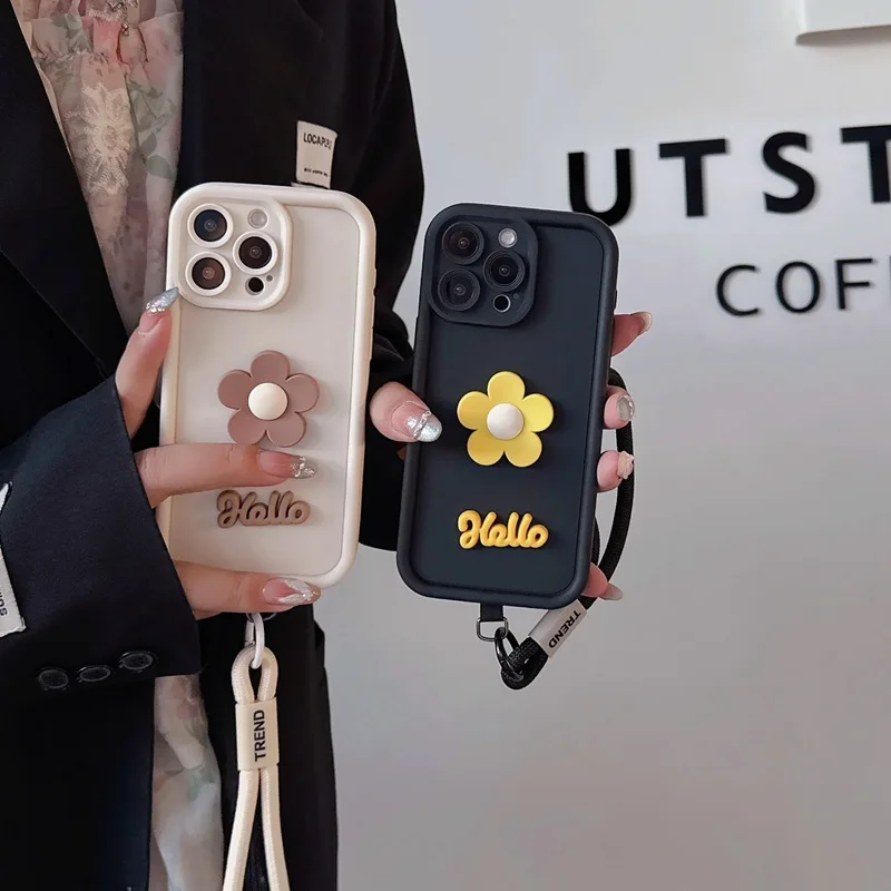 Floral Lanyard Soft Silicone Phone Case with Rope