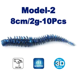 Soft Silicone Fishing Lures - 10Pcs Set for Freshwater & Saltwater Fishing (Blue)