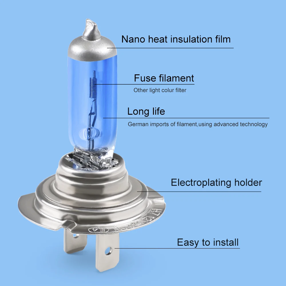 Halogen headlight bulb 2PCS 100W H1 H4 H7 halogen bulbs 12V 6000K 4300K xenon for car headlight parking
