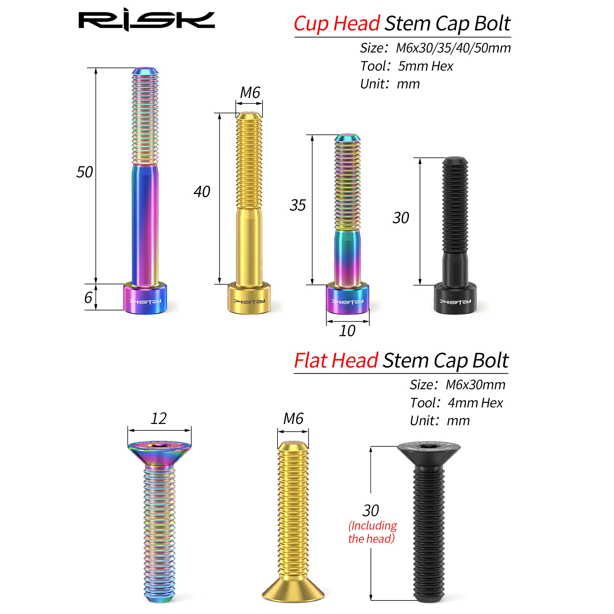 Bicycle Titanium Bolt Screw M6x30 M6x35 M6x40 M6x50 for Bicycle Headset Stem Cap Cover Disc Brake Caliper Flat Allen Head