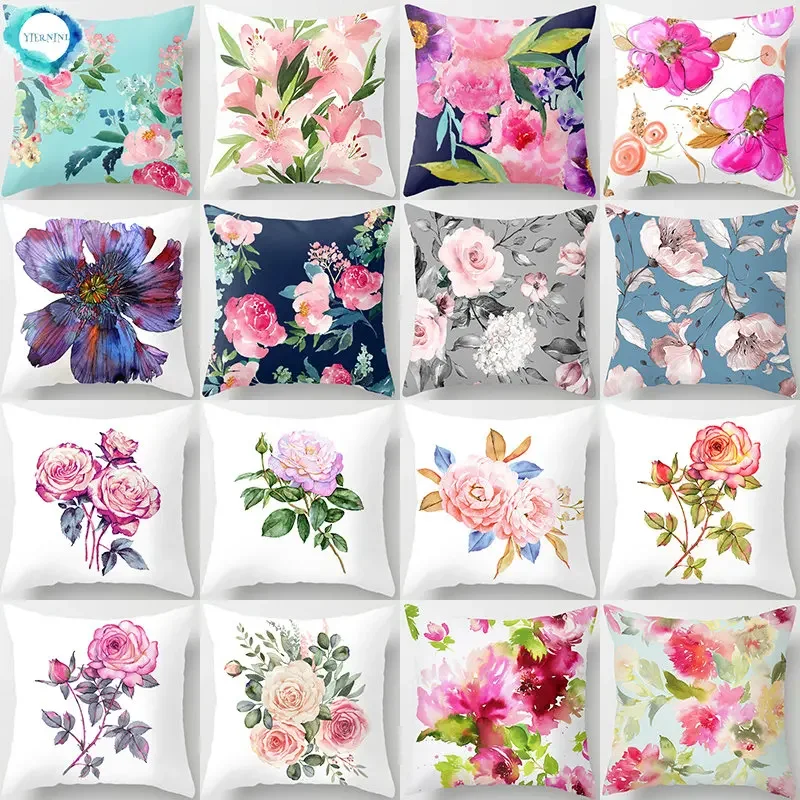 

Rose Flowers 45*45cm Cushion Cover Mediterranean Nordic Style Home Decoration Throw Pillow For Sofa Bed Car Pillow Case