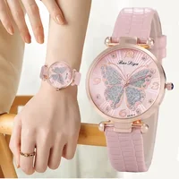 Butterfly Pattern Quartz Women's Watch PU Leather Strap Glitter MultiColor Watch Fashionable Ladies' Gift 2024 Reloj De Mujer 1