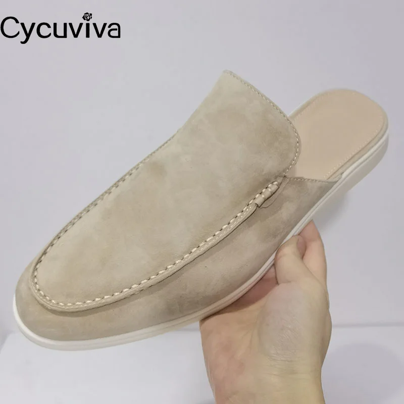 

2022 New Arrive Summer Walk Slides Suede Half Slippers Women Slip On Flat Mules Comfortable Women Casual Shoes For Women