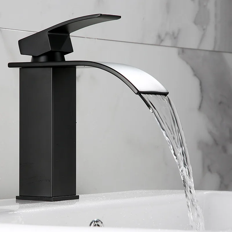 

Black Waterfall Elbow Faucet Stainless Steel Bathroom Basin Tap Kitchen Sink Mixer Tap Hot and Cold Vanity Faucet Washbasin Tap