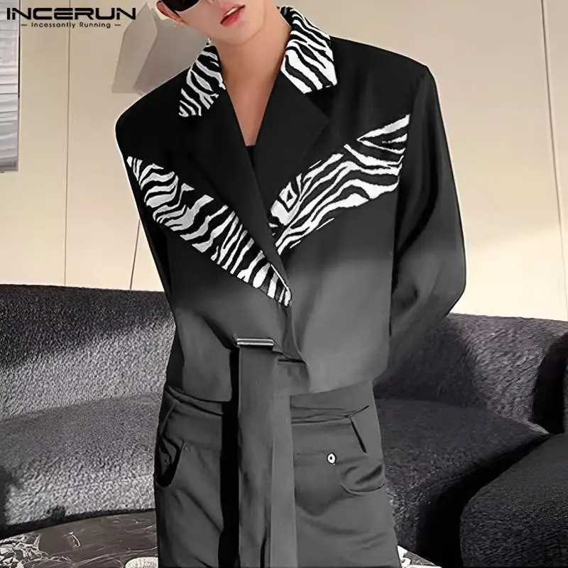 

Модель 2023 года, мужские блестящие повседневные Костюмы в стиле пэчворк с длинными рукавами и пуговицами, модные мужские короткие пальто в Корейском стиле, блестящие пальто