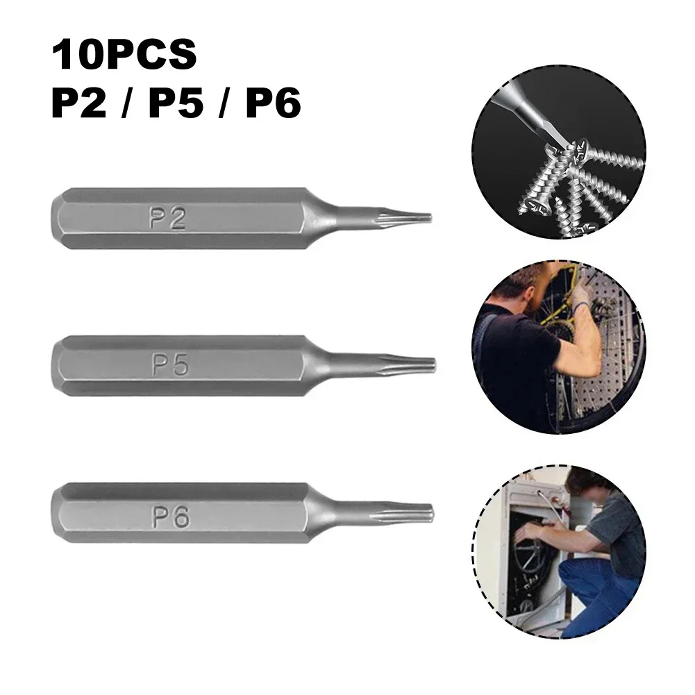 Screwdriver Set 10pcs Pentacle Star Screwdriver Head 28mm Hexagonal Handle Screwdriver Bit Electric Tool Drill P2 P5 P6