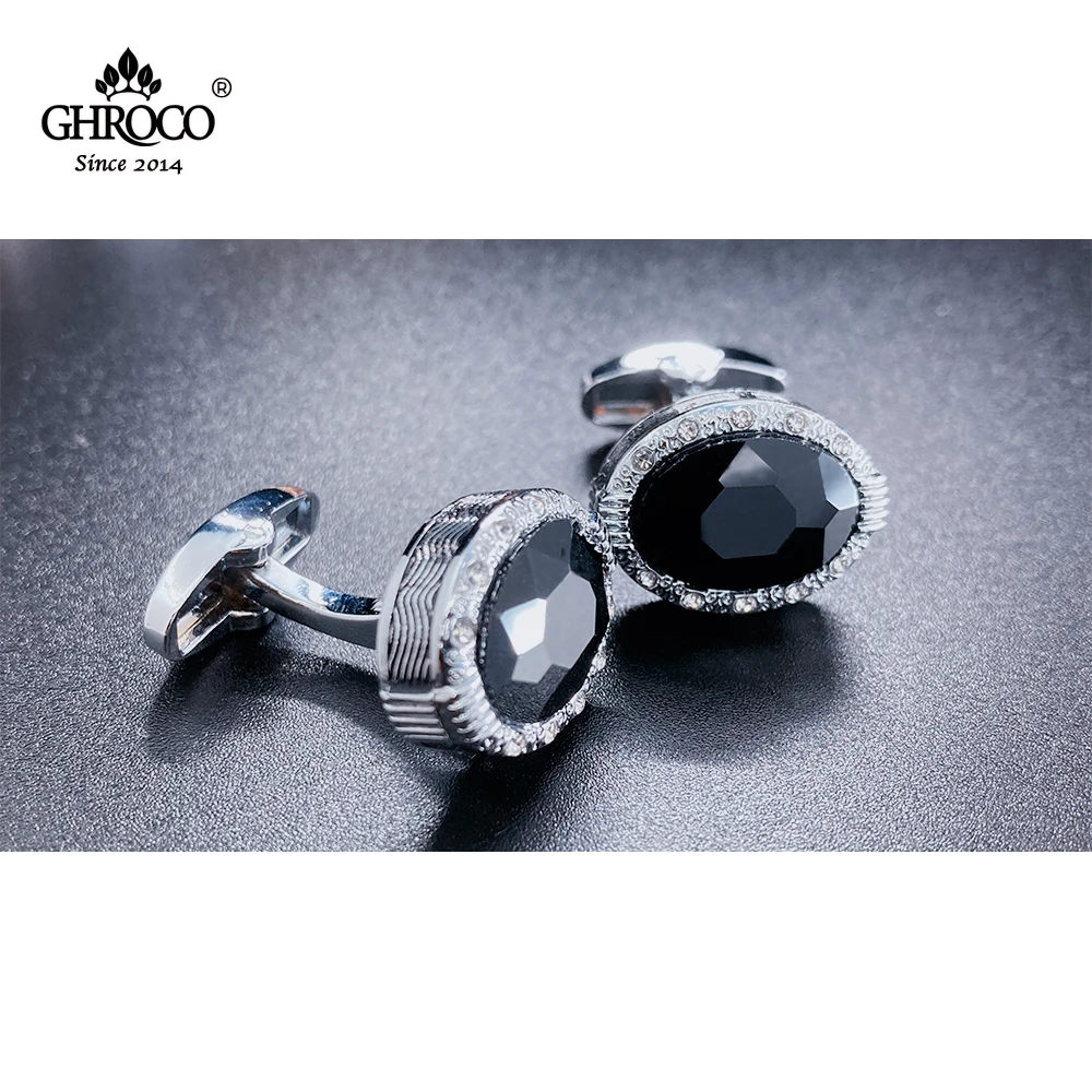 

GHROCO Charming Oval Black Stone Men’s Cufflinks for French Cuff Dress Shirt Popular in European&American Great Gift for Him