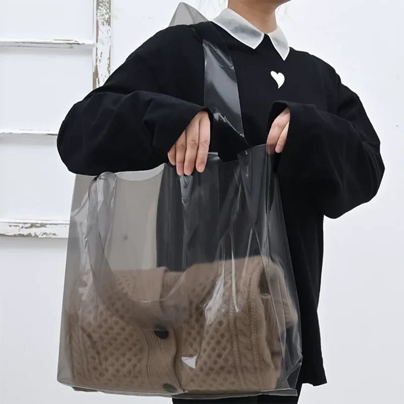 25pcs Transparent Clothing Store Tote Bags Women's Plastic Gift Shopping Packaging Bags for Clothes Customizable Logo 5