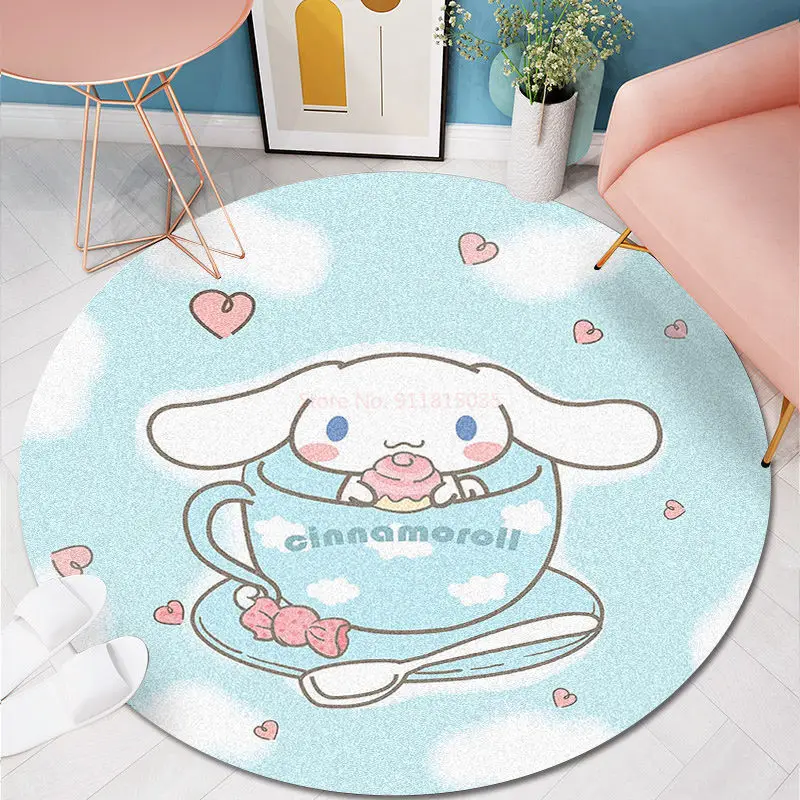80-160cm Anime Sanrio Cinnamoroll Round Carpet Bedside Blanket Bedroom Doormat Non-slip Floor Mat Home Living Room Decor Rug 6