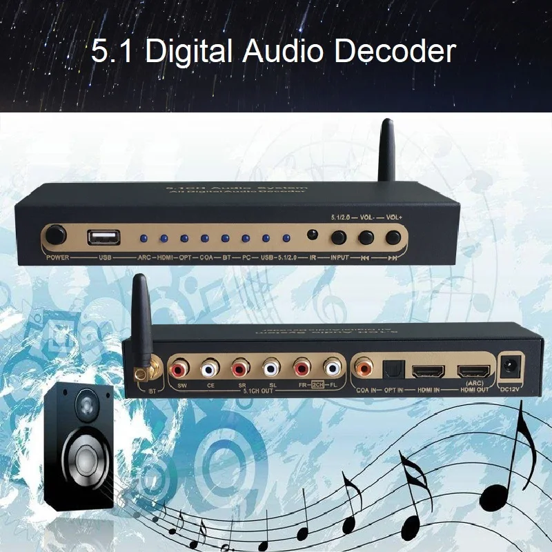 Convertitore Audio Digitale-Analogico Dts 5.1 Decoder 4K Arc Hdmi Bluetooth Toslink Coassiale Ottico Usb Flash A Rca Per Altoparlante Attivo