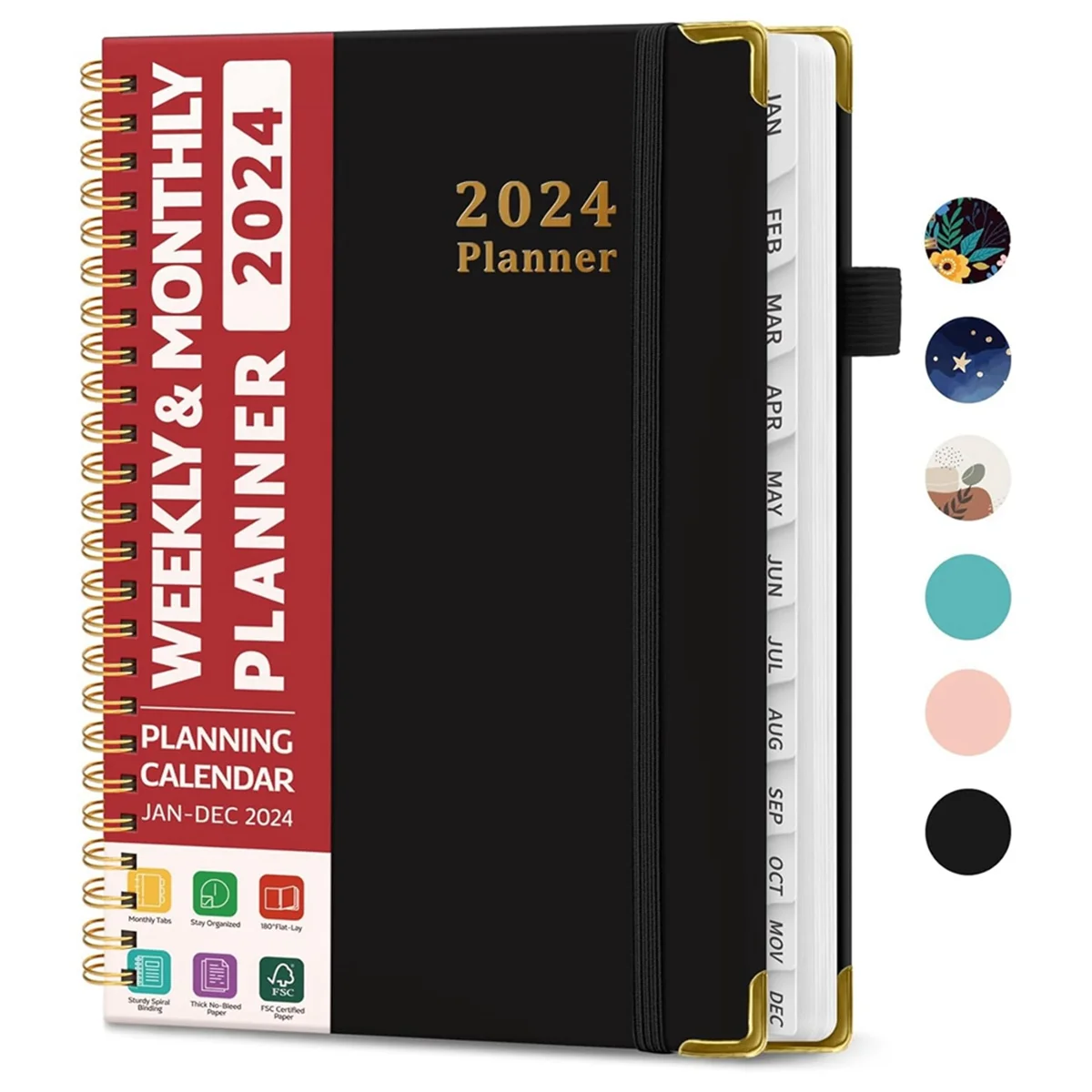 

Планировщик 2024-еженедельный и ежемесячный планировщик на спирали, январь 2024 года-декабрь 2024 года, A5 (6,7x8,6 дюйма), планировщик с вкладками, C