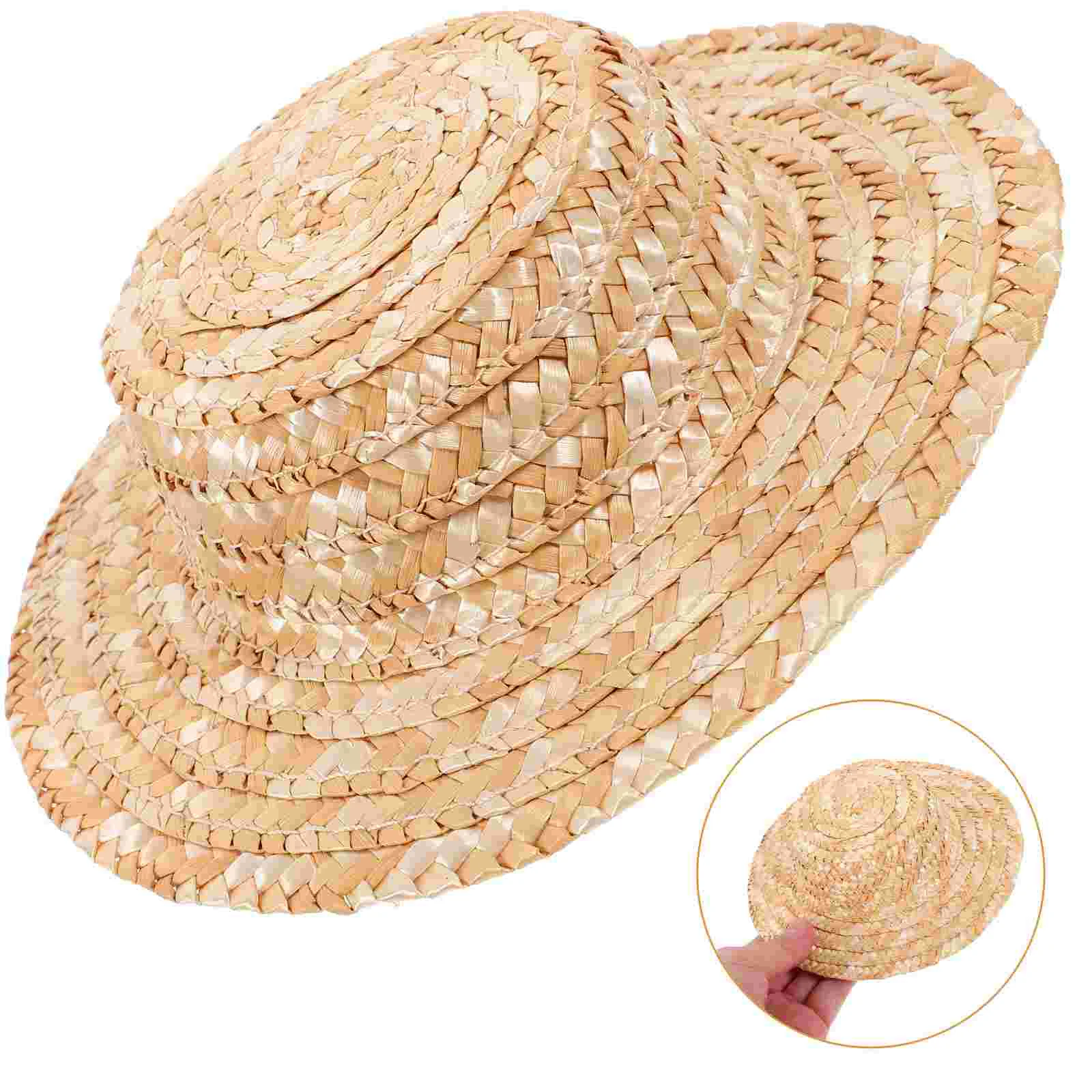 

Straw Hat Photo Prop Accessory Miniature Hats Decor Weaving Craft Ornament DIY Caps