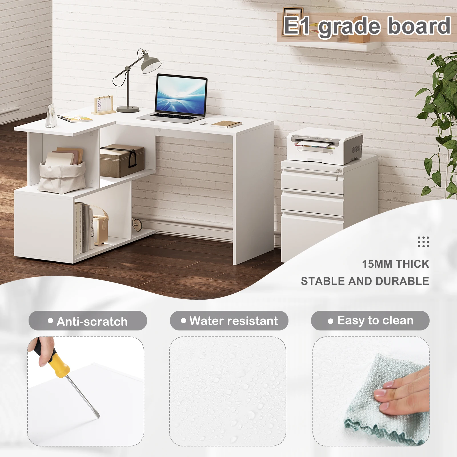 WOLTU Arbeits-PC-Computertisch aus Spanplatte mit Regalen für Arbeitszimmer, Studenten, Schreibtisch, Büro, Arbeit, Zuhause – Detail 14
