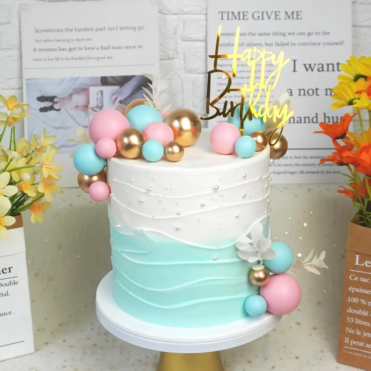 39 Stück Khaki-Kugeln, Tortenaufsatz, Boho-Gras-Kuchenaufsatz, Khaki, Weißgold, Perlenkugeln, alles Gute zum Geburtstag, Kuchendekorationen für Hochzeit – Detail 13