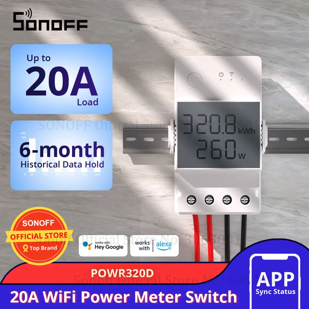 SONOFF Pow R3 20A WiFi Switch Power Consumption Measurement WiFi Power Switch Smart Wifi Controller Works with Alexa