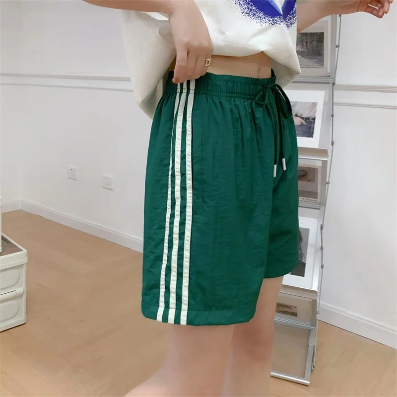 Adidas Pants Women Quick-drying Moisture Absorption Comfortable Breathable Stripes Short Pants Green