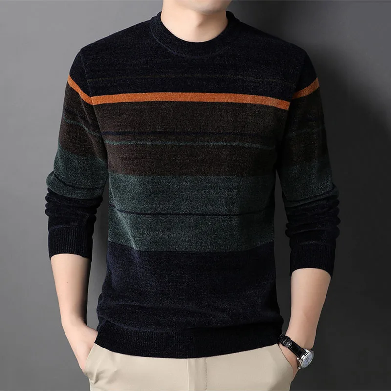Fleece Sweater for Men Long Sleeve Autumn and Winter Warm Clothing Multi-color Printed Korean Male Sweater Loose Tops