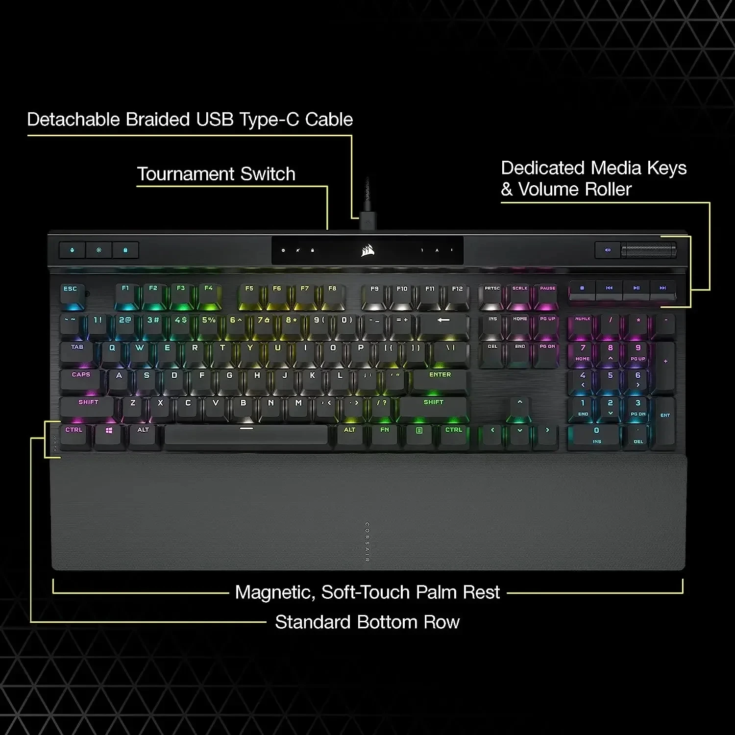 Corsair K70 PRO RGB 광학 기계식 게이밍 키보드, OPX 선형 스위치, PBT 더블 샷 키캡, 하이퍼 폴링 블랙, 8,000Hz