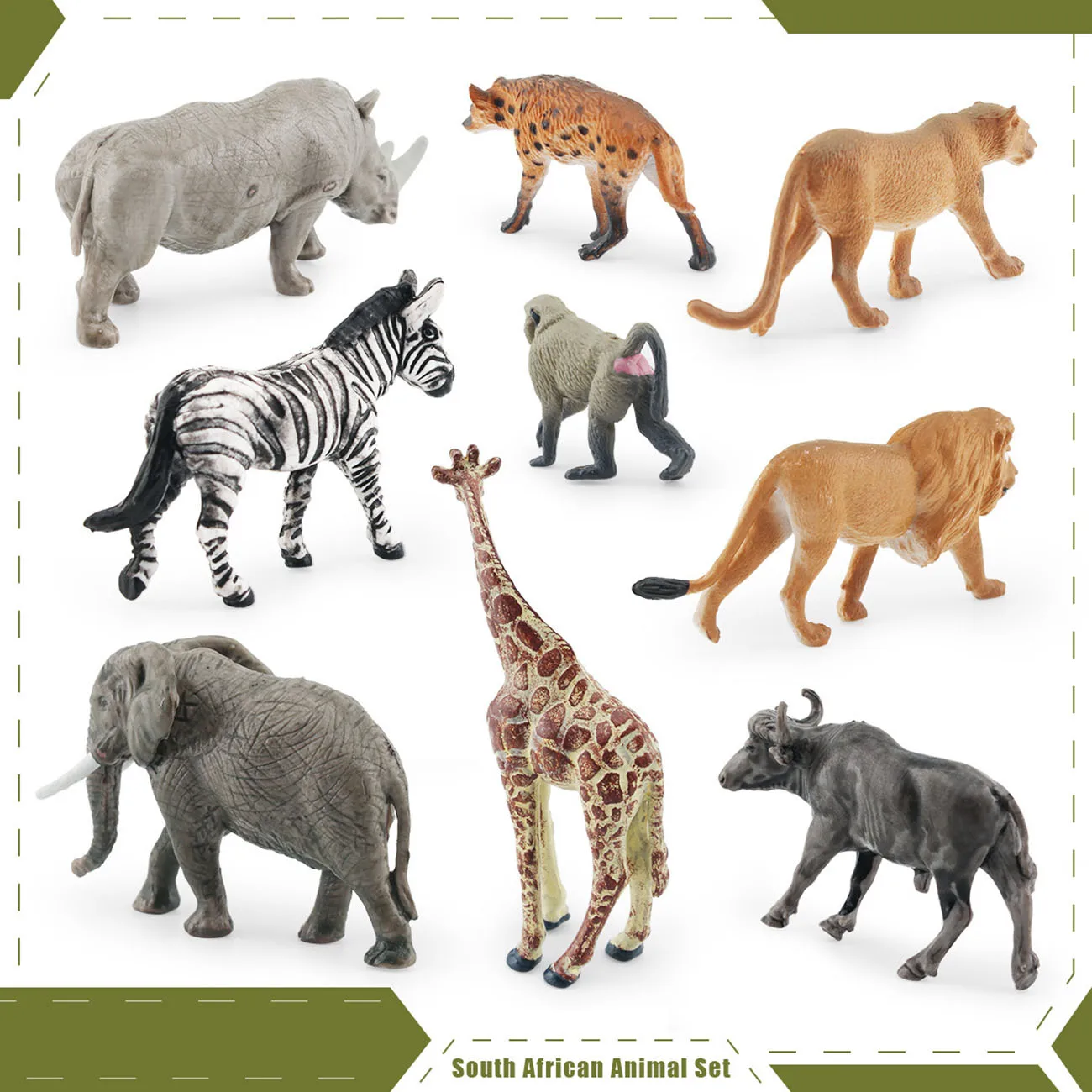 9Pcs Simulated South African Animals Zebra Lion Giraffe Lioness White Rhino African Elephant Model Toy Ornaments 2