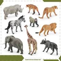 9Pcs Simulated South African Animals Zebra Lion Giraffe Lioness White Rhino African Elephant Model Toy Ornaments 2