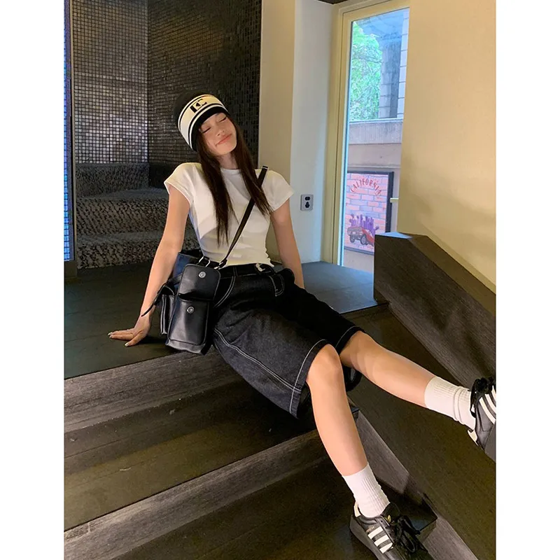    ̵  û, 混 Y2k Jorts ĳ־ Ƽ ƮƮ, ϶ ѱ Ÿ  ݹ, ⺻  2024