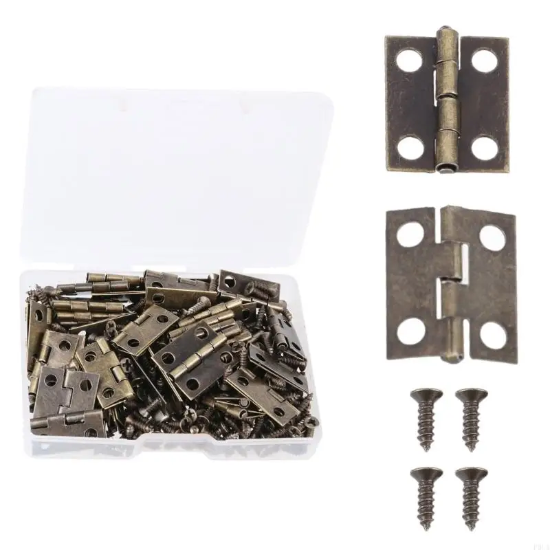 P0UA Gold Small Hinges 15x18mm Hinges with Screws set for Decorative Boxes & Crafts