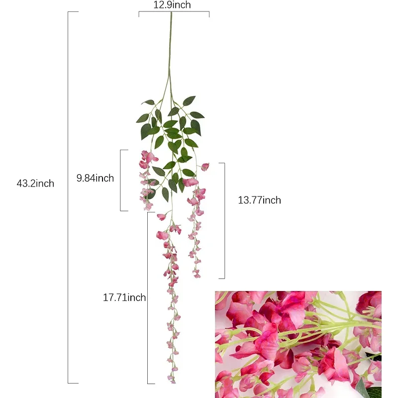 Artificial Flowers 12pcs Wisteria Vine Wreath Wedding Arch Decoration Leaf Rattan Trailing Silk Flower Ivy Wall Decor Plants
