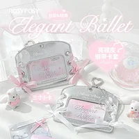 Lace Kpop Photocard Holder Sweet Chic Sliver Color Student ID Card Cover Case with Key Ring Bow Ribbon Photo Card Protector 2