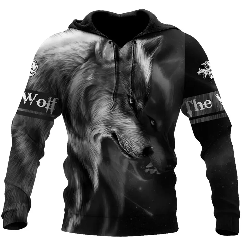 

2023 New Men's Animal Sweatshirt Hoodie Autumn 3D Print Animal Wolf Pattern Hooded Pullover Fashion Casual animal Wolf Hoodie