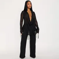 Daisy Mesh Long Sleeves Deep V-neck Pant Set 24