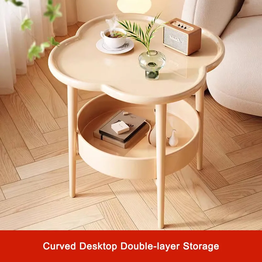 Modern 40*40CM Side Table Plastic Double Layer End Table Samll Easy to Assemble Bedside Table for Living Room