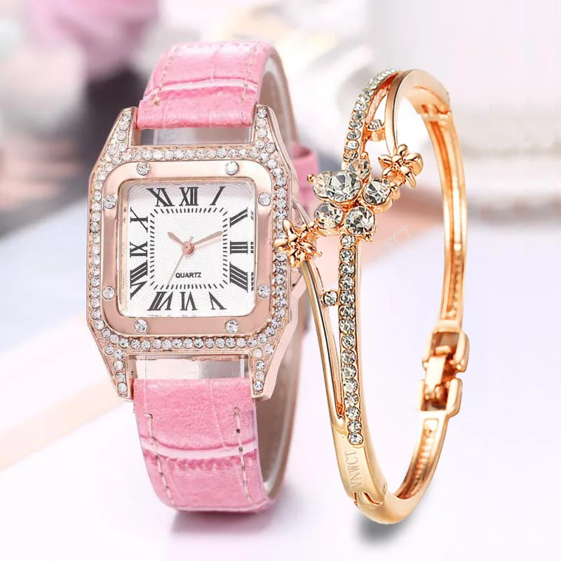 

Sdotter New Goods Women Diamond Watch Starry Petal Bracelet Set Watch Ladies Leather Band Quartz Wristwatch Female Clock Zegarek