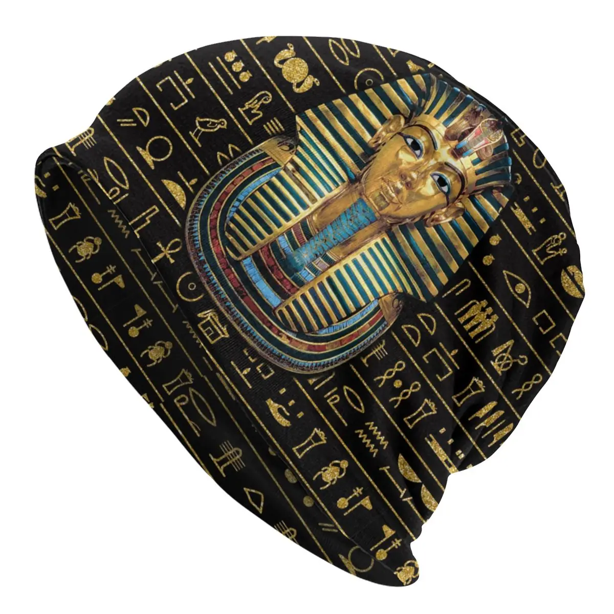 

Ancient Gold Pharaoh Egypt King Tut Beanie Bonnet Knit Hats Men Women Adult Hieroglyphs Warm Winter Skullies Beanies Cap for Ski